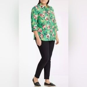 Ralph Lauren Green and Pink 3/4 Sleeve Button Down Shirt